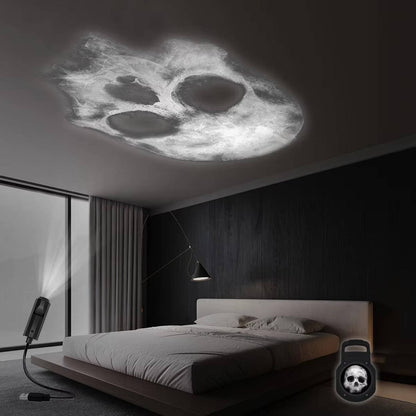 Belro Halloween light projector displaying spooky ghost and pumpkin images on a wall for festive decoration.