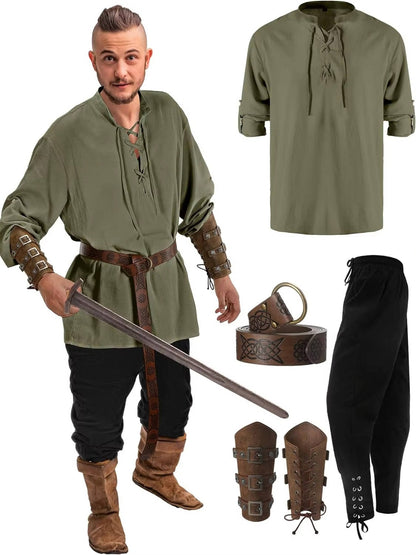 Men's medieval Halloween costume set by Belro featuring four detailed costume pieces for party dress-up.