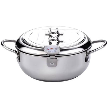 Belro Japanese deep frying pot for home kitchen, stainless steel with handles, ideal for frying and cooking traditional dishes.