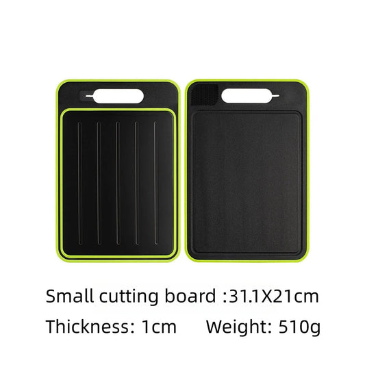 Belro 4-in-1 cutting board with thawing tray and knife sharpener, featuring a durable wooden surface and integrated kitchen tools.