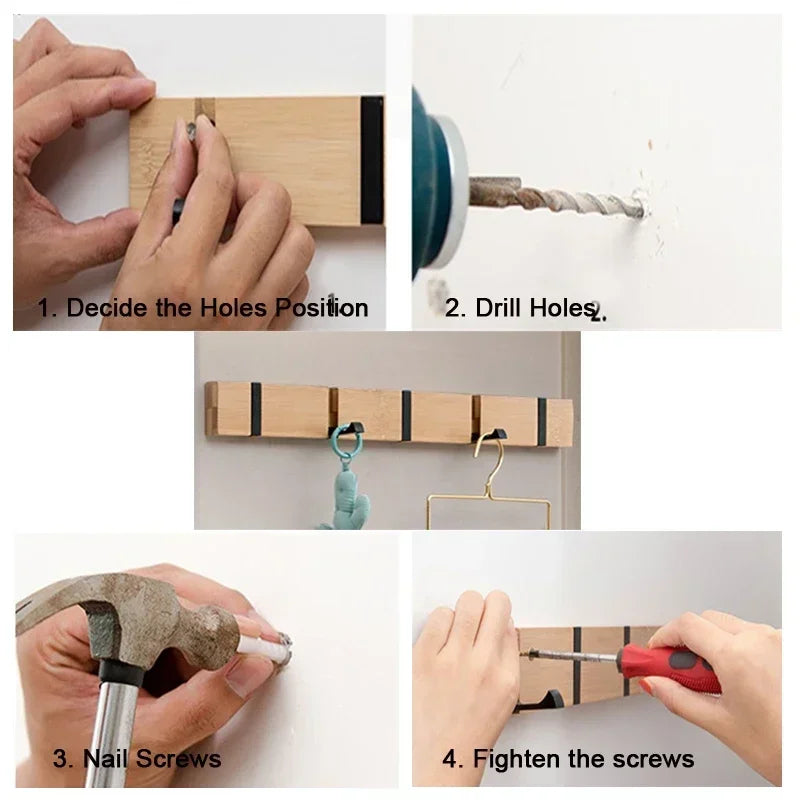 Wooden wall-mounted coat rack with hidden hooks, Belro brand, designed for hanging jackets and coats in an organized, stylish way.