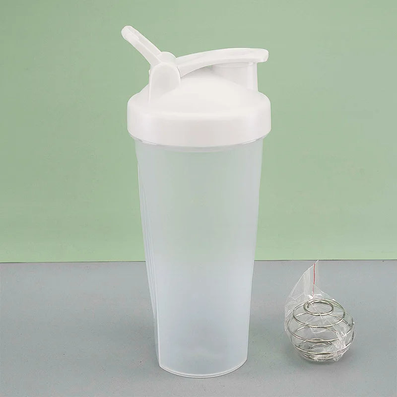 Belro 600ml leak-proof protein shaker bottle with mixing ball, shown with clear transparent design and secure lid.