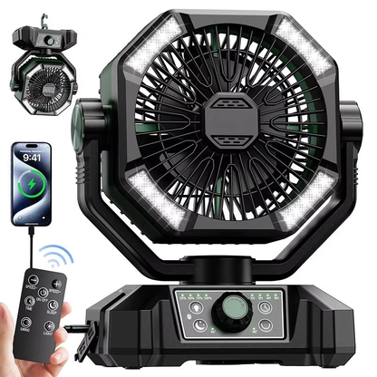 Belro portable camping cooling fan with adjustable blades, compact outdoor fan for camping and outdoor activities.