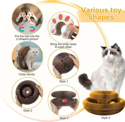 Belro cat scratcher with ball track, made of durable cardboard, designed for cats to scratch and play in home and garden.