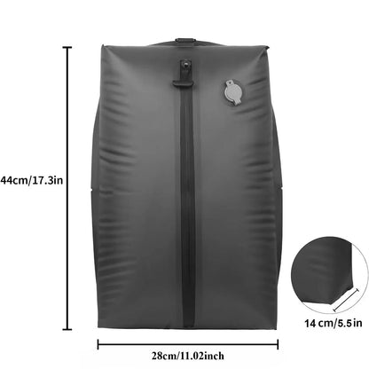 Belro travel vacuum pump with two storage bags for footwear, designed for efficient compression of heels and pumps.