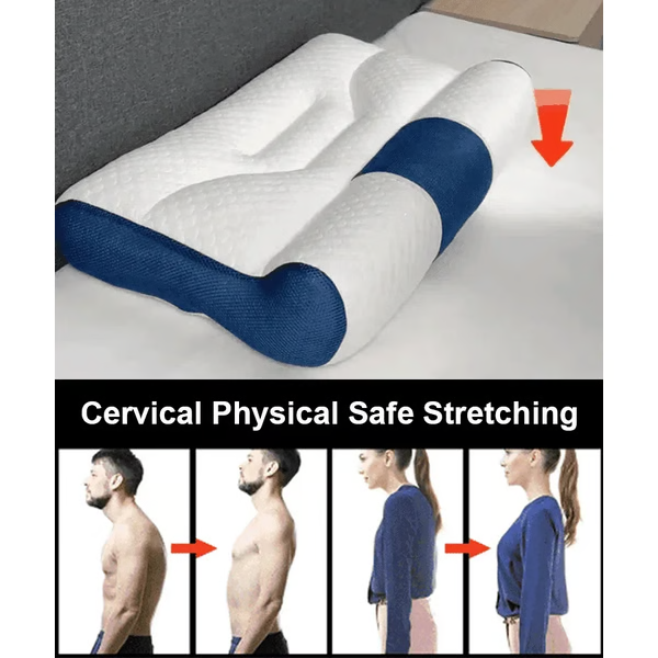 Belro ergonomic goose down pillow with cervical support, showcasing soft, plush fabric and a contoured shape for sleep comfort.