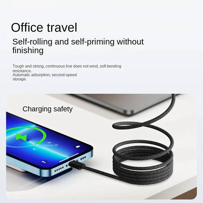 Belro magnetic anti-tangle charging cable for electronics, featuring fast charging capability and a sleek design.