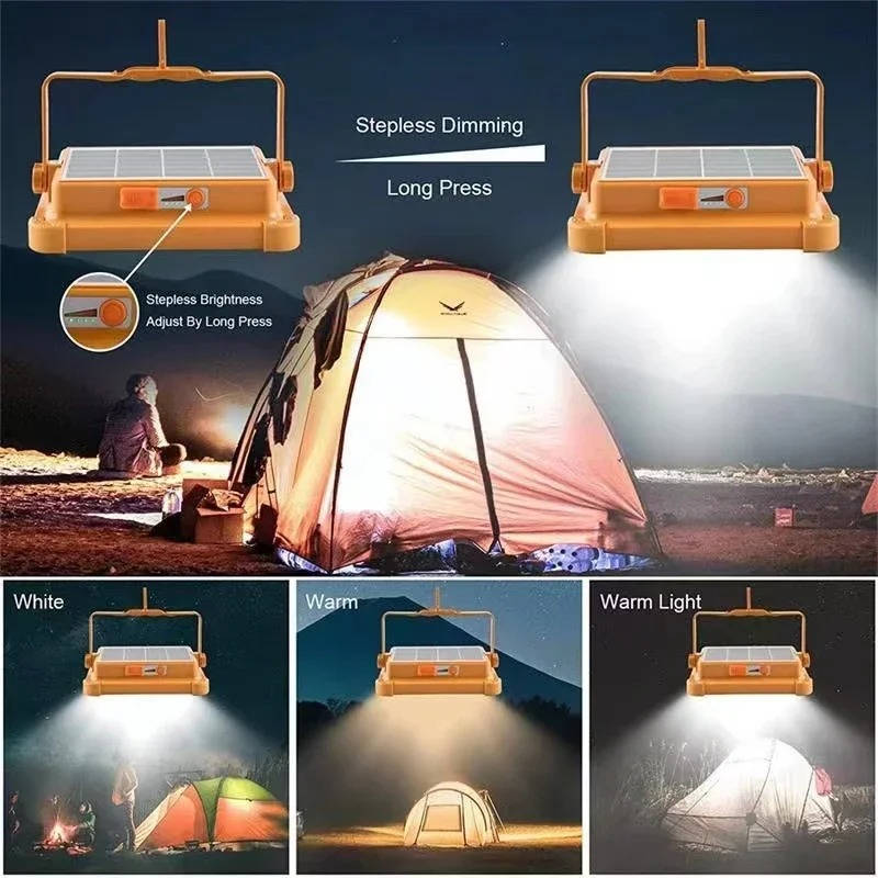Belro solar portable camping lamp shining with bright LED light, compact and lightweight lantern for outdoor camping and hiking.