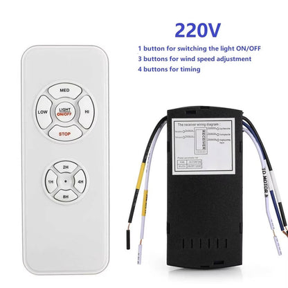 Belro universal ceiling fan remote control with buttons for fan speed and light settings, designed for electronic fan systems.