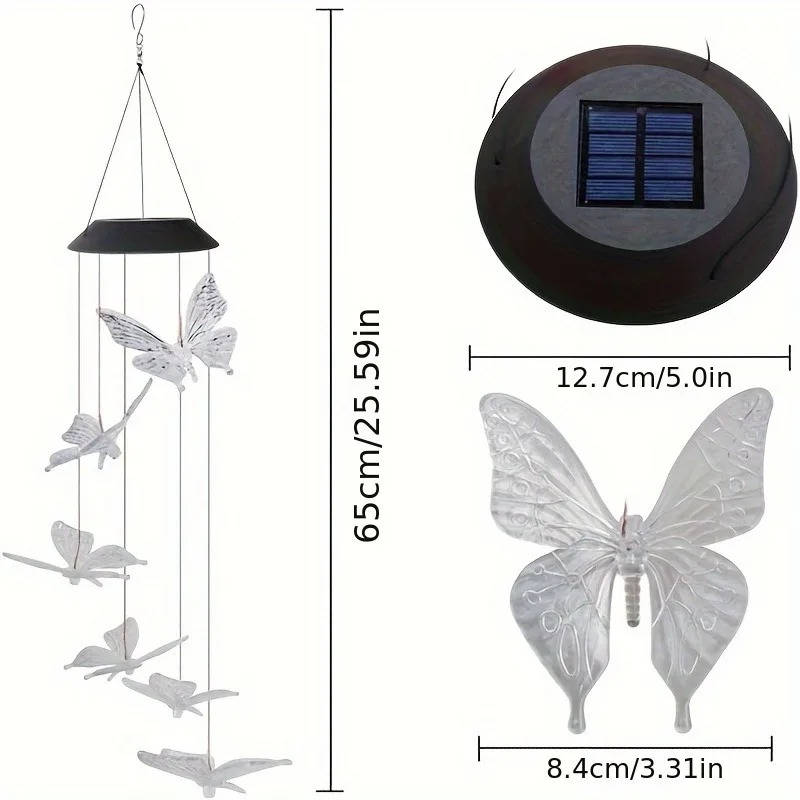 Belro solar wind chimes hanging outdoors, decorative garden decor with colorful, wind-activated metal tubes and solar-powered light.