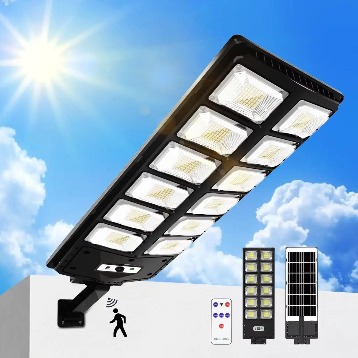 Belro solar street lights installed outdoors in a garden, providing eco-friendly outdoor lighting for home and garden spaces.