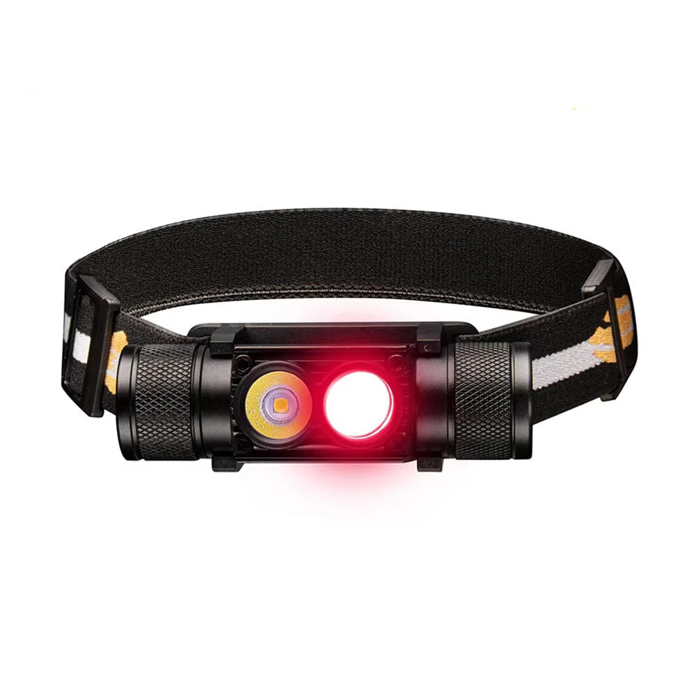 Belro head flashlight with adjustable strap and LED light, designed for hands-free illumination during outdoor activities.