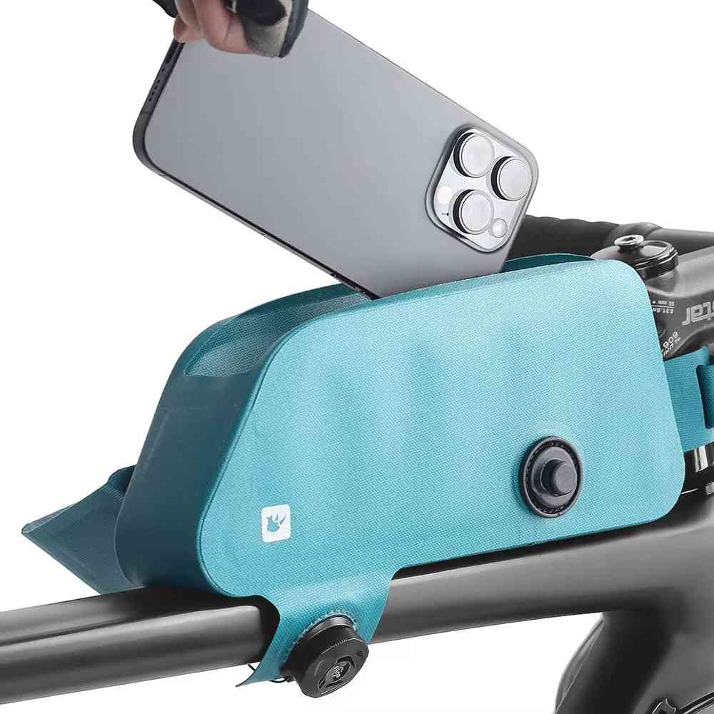 Belro bicycle bag attached to a bike frame, showing durable fabric and secure straps for carrying essentials during rides.