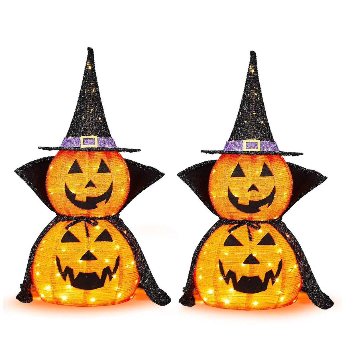 Belro 2-pack 3ft Halloween collapsible lighted pumpkin garden decorations for outdoor or indoor holiday decor.