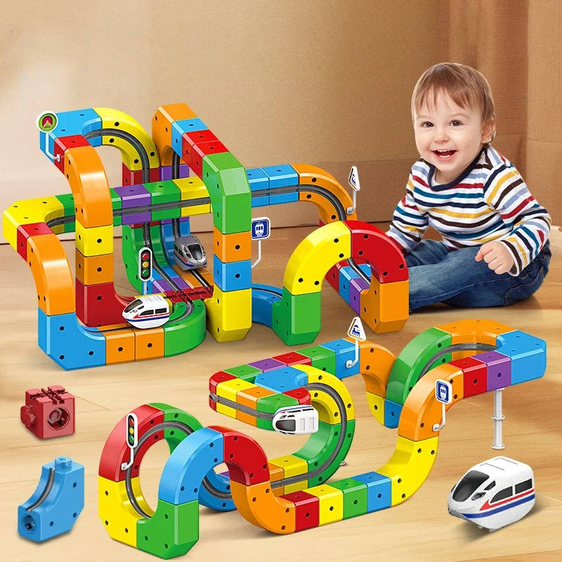 Belro Magnetic Train Track Toy with colorful train and track pieces for imaginative play and easy magnetic connections.