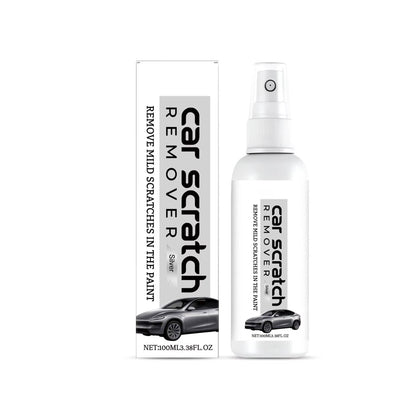 Belro car scratch remover spray for home and garden, showing the spray bottle and application process on a car surface.