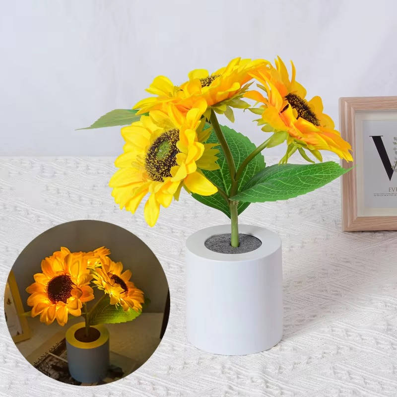Belro sunflower lamp emits warm light, featuring a bright yellow sunflower design perfect for cozy night lighting.