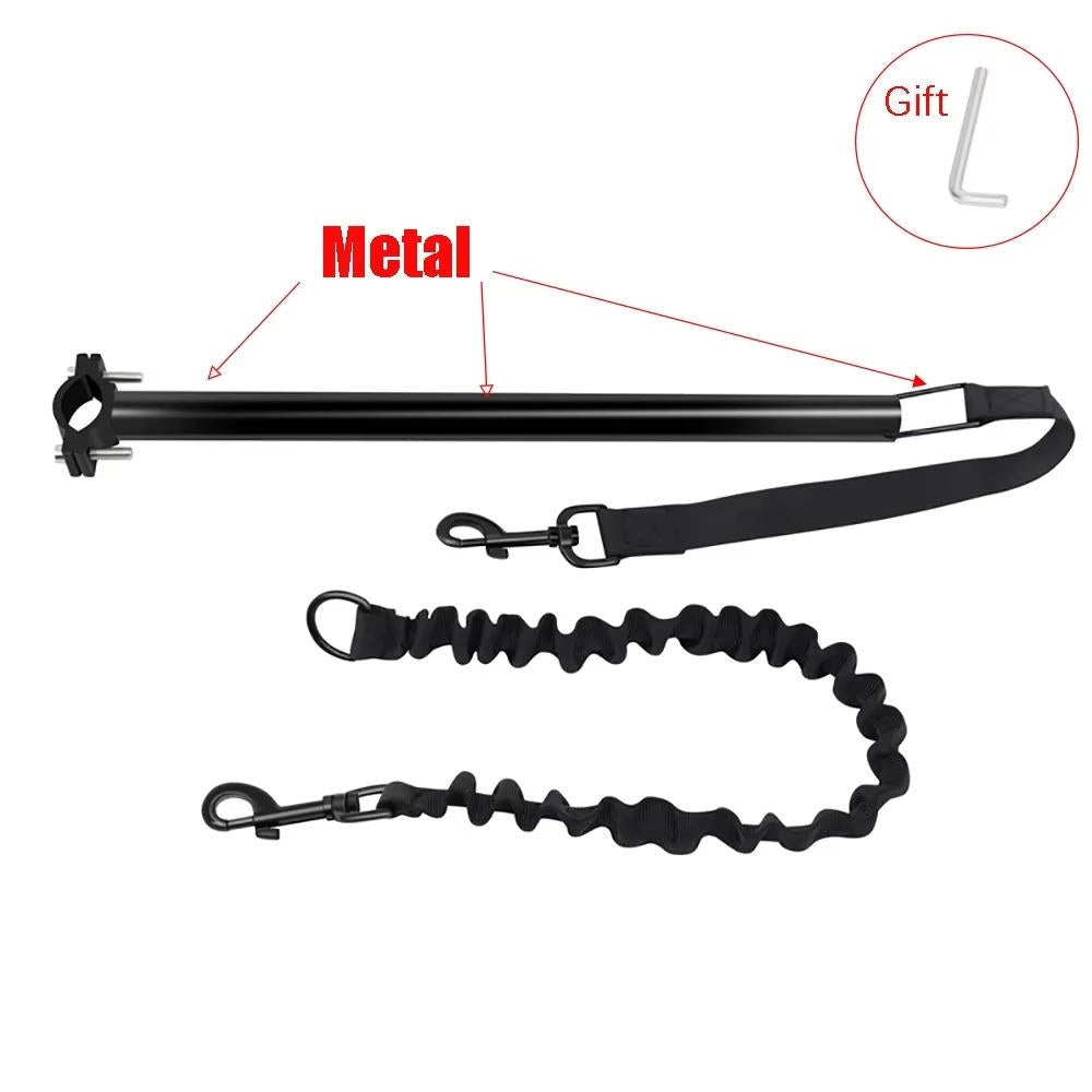 Belro Bike Dog Tow Leash attached to a dog, designed for pet safety during bike rides, in a pet supplies setting.