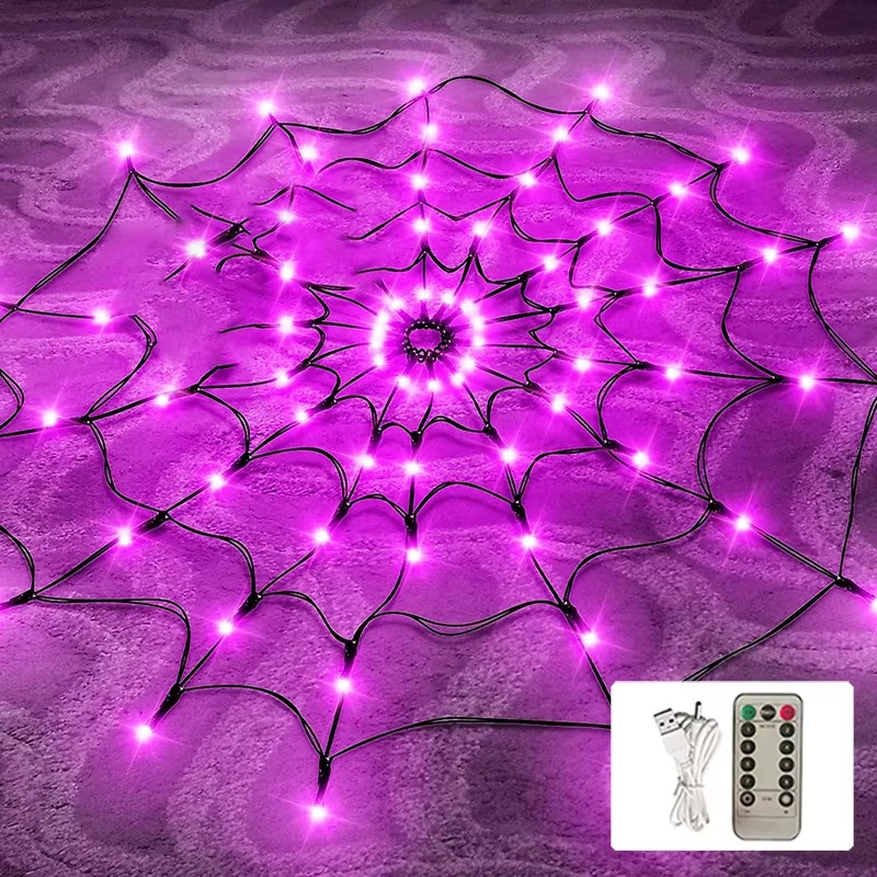 Belro Halloween Spider Web Lights outdoor accessory with web design and string lights for spooky Halloween decoration.