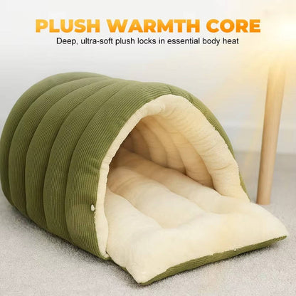 Belro removable and washable winter cat bed with cozy closed-off design for warmth and comfort.