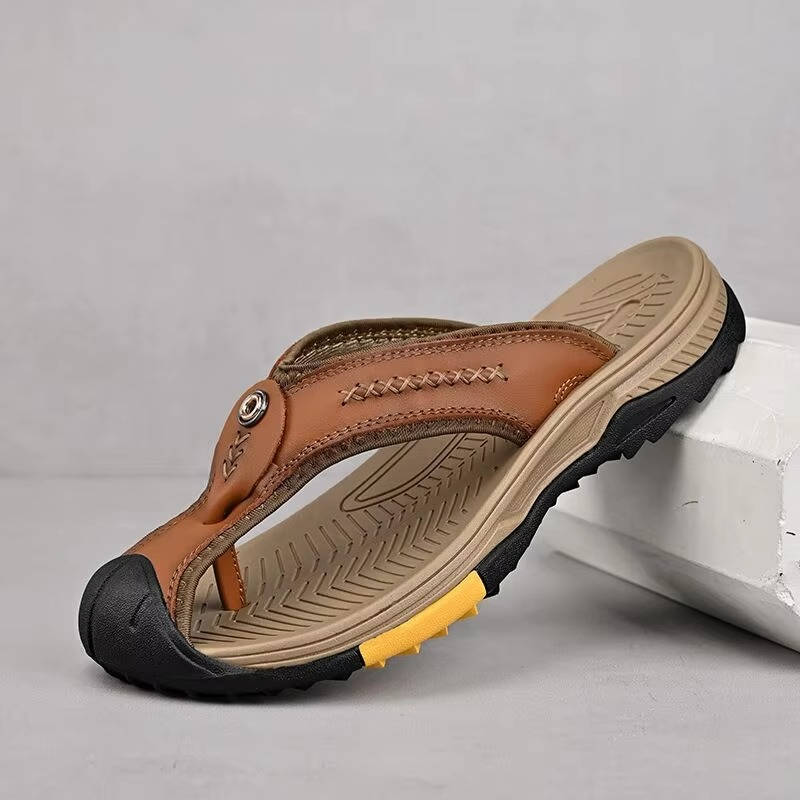 Belro men's water-resistant lightweight toe flip flops with cushioned straps and textured soles for beach and casual wear.
