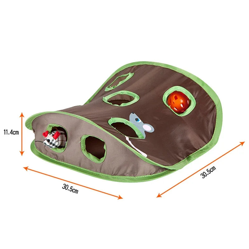 Belro 9-hole tunnel cat toy for mice game, colorful fabric play tunnel for cats to explore and chase through.