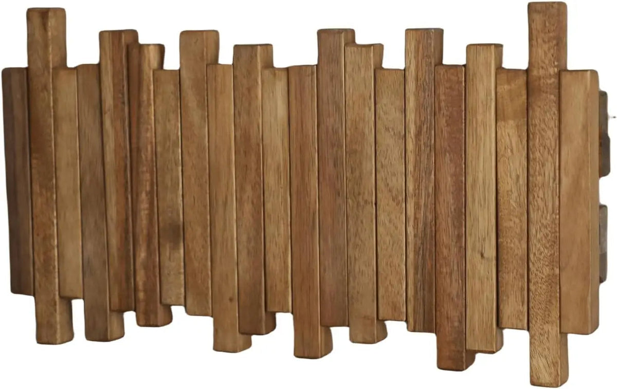 Wall-mounted natural wood coat hook rack by Belro with flip-down coat holder, ideal for jackets and coats in clothing storage.