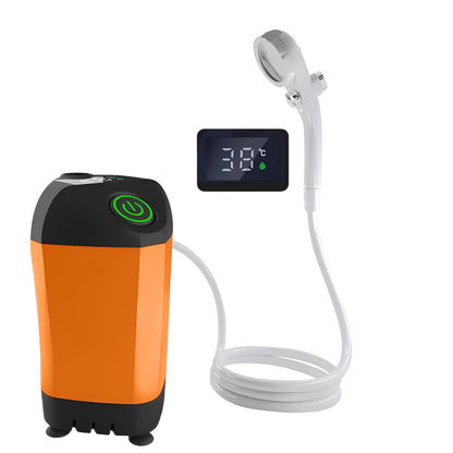 Belro portable camping shower with handheld spray, compact design for outdoor use in home and garden settings.