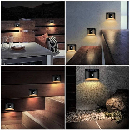 Belro outdoor fence light with motion sensor, stair lighting for home and garden, mounted on a wooden fence at night