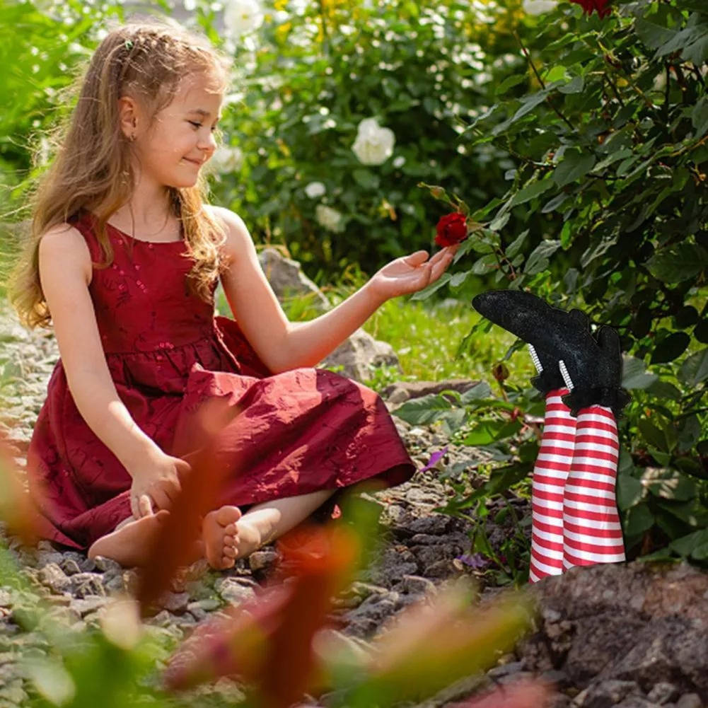 Belro Witch Legs Halloween decoration for home and garden, featuring spooky, animated witch legs with striped stockings and pointed shoes.