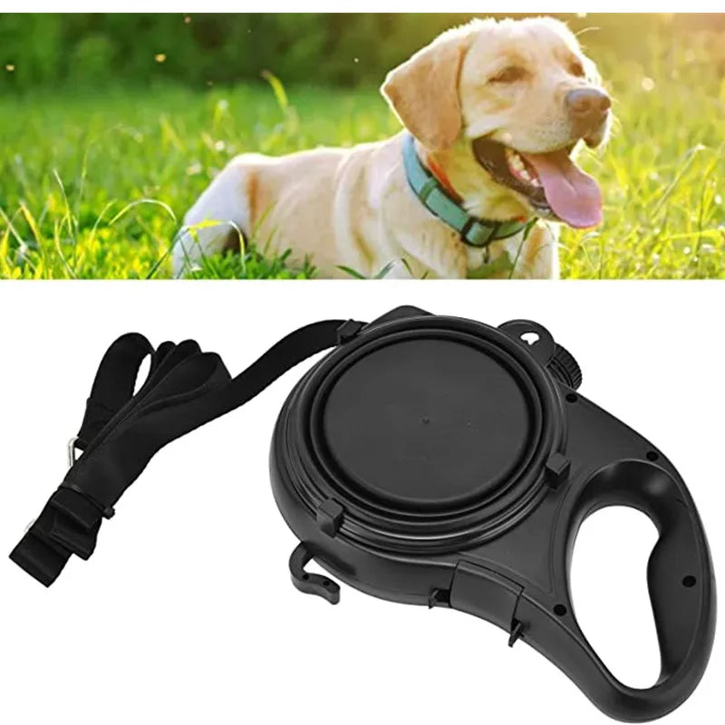 Belro 4-in-1 multifunctional dog leash with water bottle and bowl, featuring a durable leash, water container, and bowl for outdoor walks