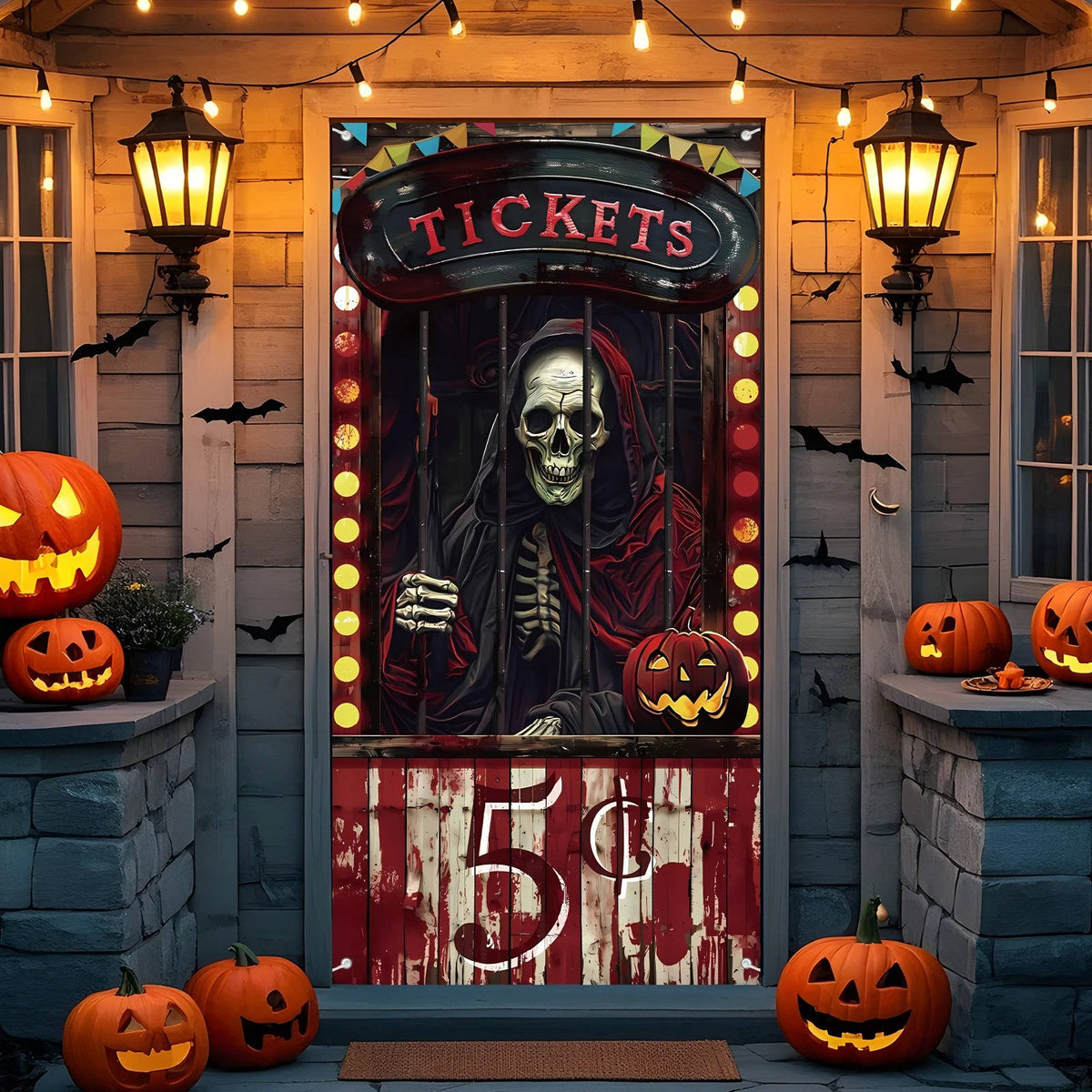 Belro Halloween door cover featuring creepy Halloween decoration for home and garden decor, perfect for spooky seasonal ambiance.