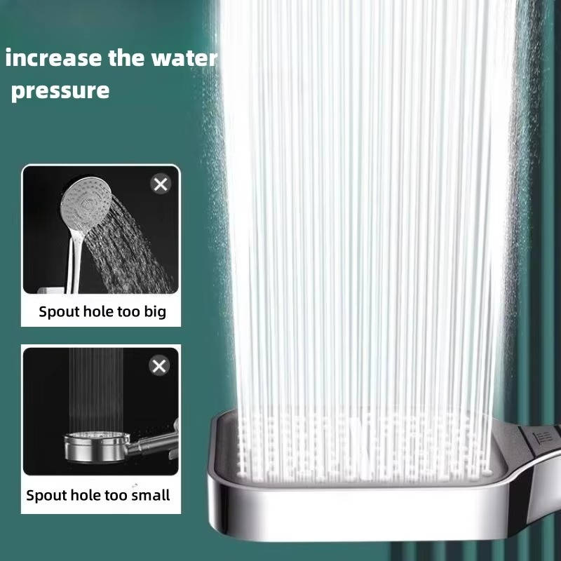 Belro high pressure shower head attached to a bathroom shower arm, showcasing a modern bathroom fixture with strong water flow.