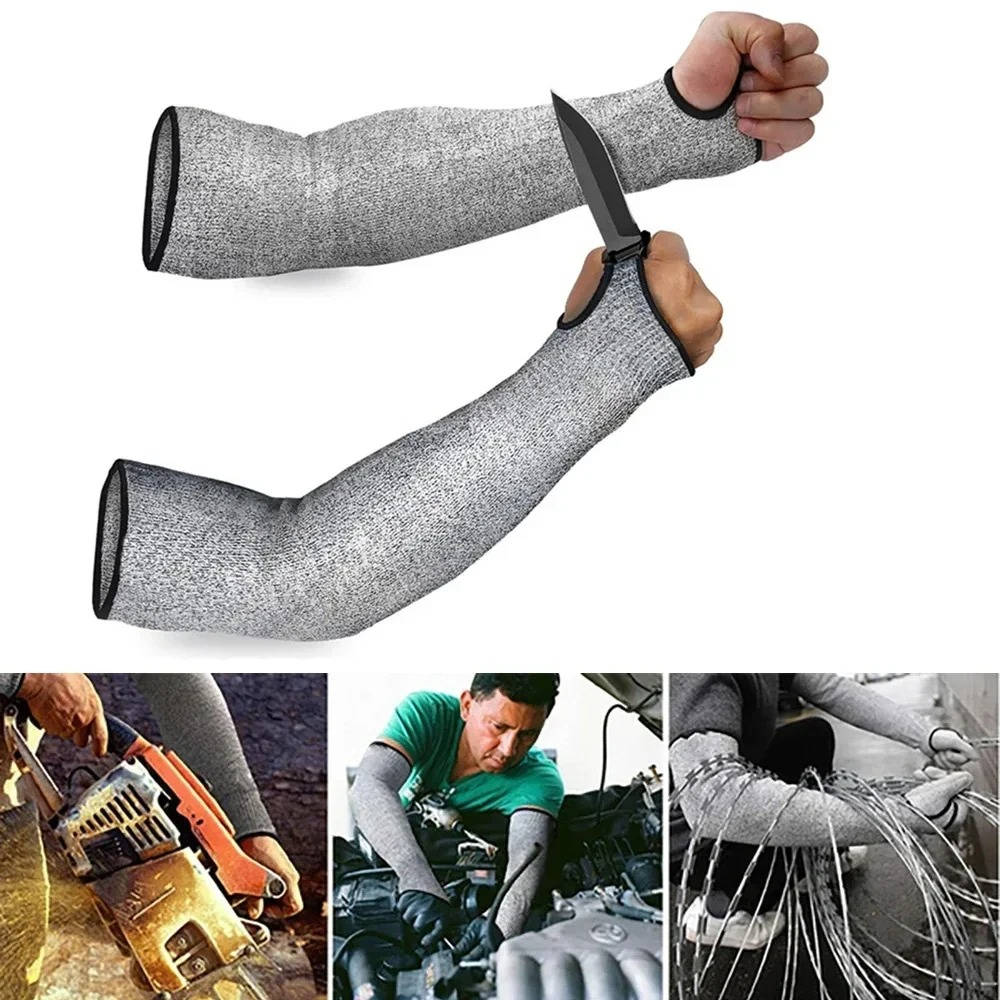 Belro cut-resistant sleeves in black, designed for safety and durability, shown on a model's arm for protection during work.