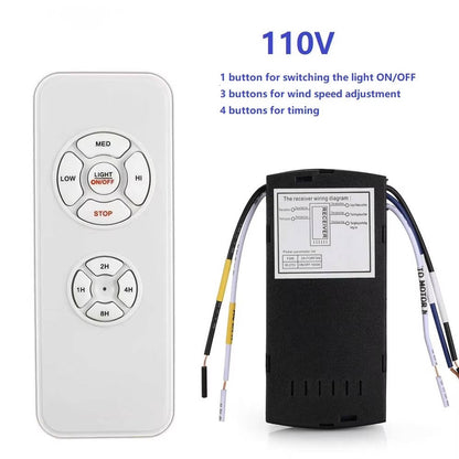 Belro Universal Ceiling Fan Remote control with buttons for fan speed and light adjustment, designed for electronic ceiling fans.