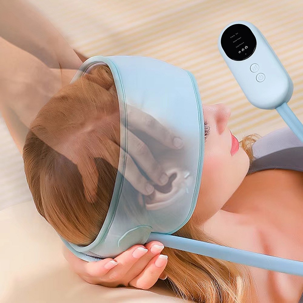 Belro head massage chair designed for migraine relief, featuring cushioned headrest and soothing massage rollers.