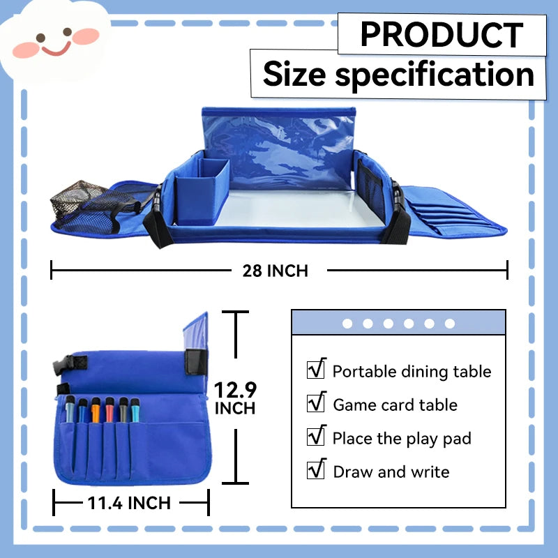 Kids travel car seat tray by Belro with a smooth surface, designed for comfort and convenience during outdoor trips.