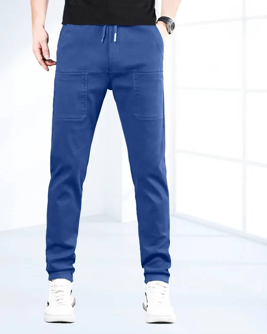 Men's high stretch cargo pants by Belro featuring multiple pockets and a relaxed fit, shown in a neutral color.