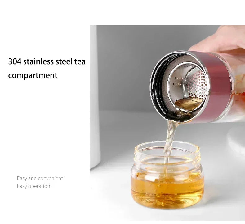 Belro 430ml borosilicate glass double layer tea infuser with stainless steel mesh for brewing loose leaf tea in kitchen.