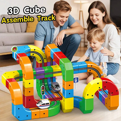 Belro magnetic train track toy with colorful train pieces and tracks for kids' imaginative play and fun construction.