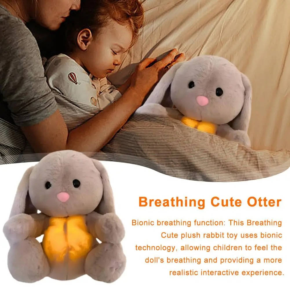 Belro breathing stuffed animal bunny wearing men's clothing, soft plush toy with detailed features and gentle expression.