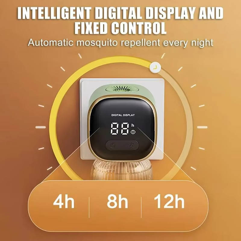 Belro electric mosquito repellent plug-in for outdoor pest control, shown plugged into a wall socket in a garden setting.