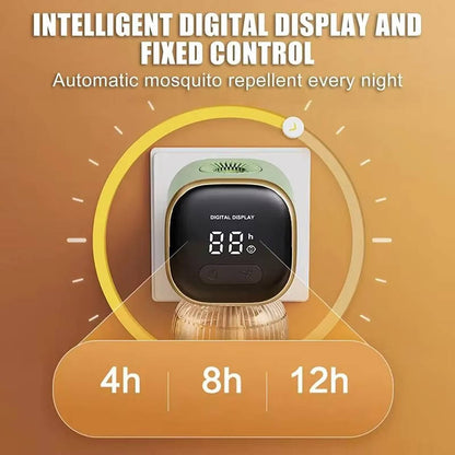 Belro electric mosquito repellent plug-in for outdoor pest control, shown plugged into a wall socket in a garden setting.