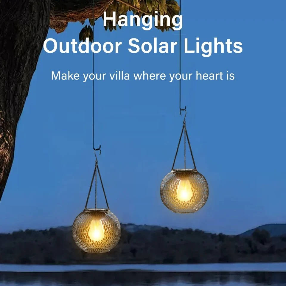 Belro outdoor solar hanging lantern with metal frame and glass panels, designed as a decorative accessory for outdoor umbrellas.