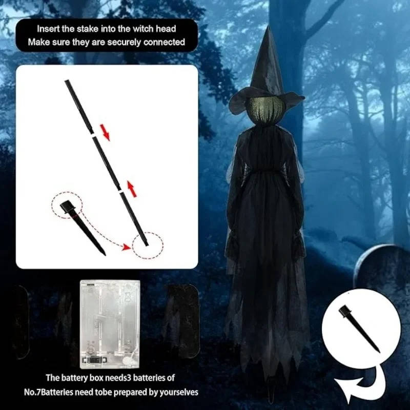 Belro sound-activated Halloween decoration featuring a hand holding a witch costume for indoor and outdoor use.