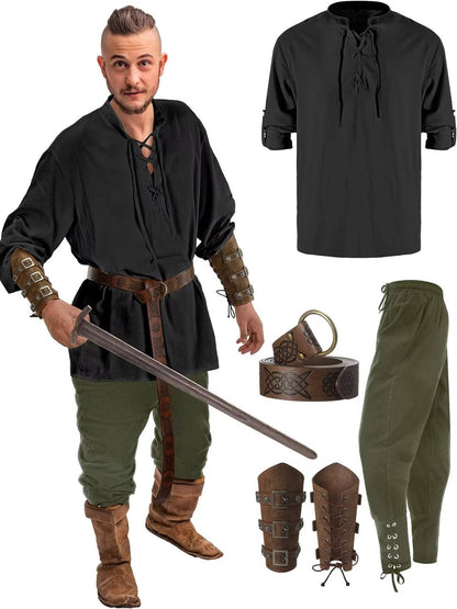 Men's medieval Halloween costume set by Belro featuring four costume pieces for a Halloween party costume.