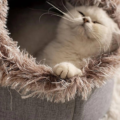 Belro winter cat bed with plush interior and cozy design, ideal for keeping cats warm and comfortable during cold weather.