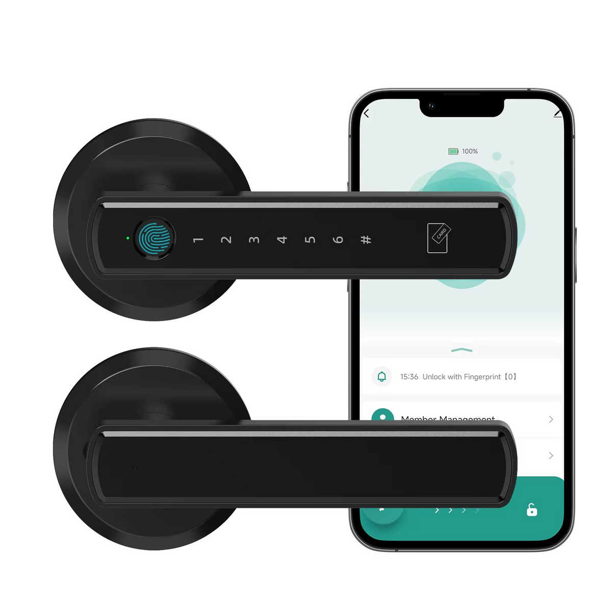 Belro keyless entry door lock with handle for automotive use, showing the sleek black lock mechanism and handle design.