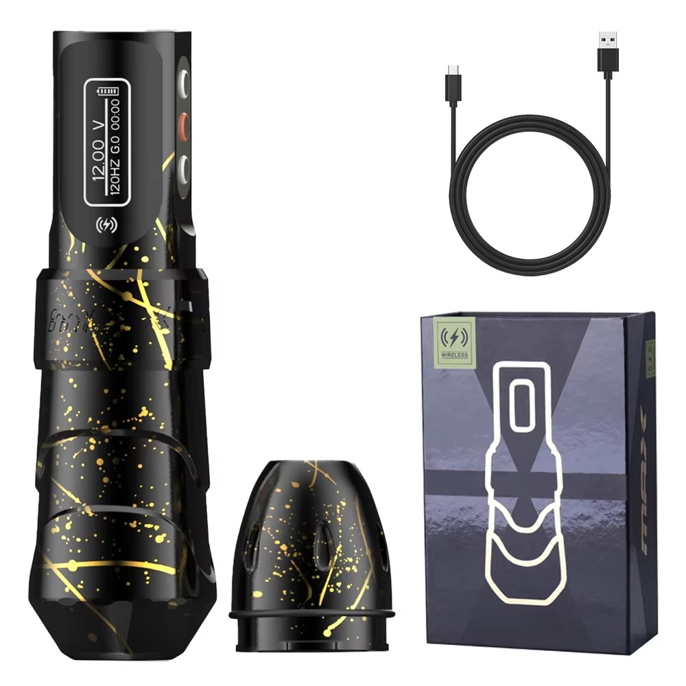 Belro tattoo pen for precise writing and drawing, shown with black ink on a white background. Office and stationery tool.