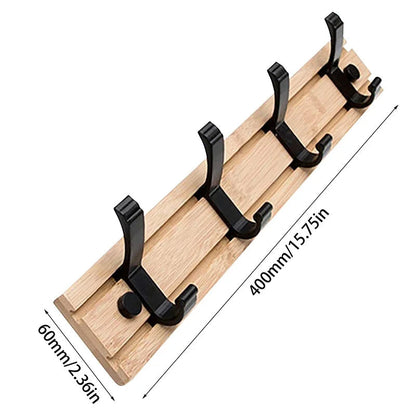Wooden wall-mounted coat rack with sliding hooks, designed for hanging jackets and coats, by Belro.